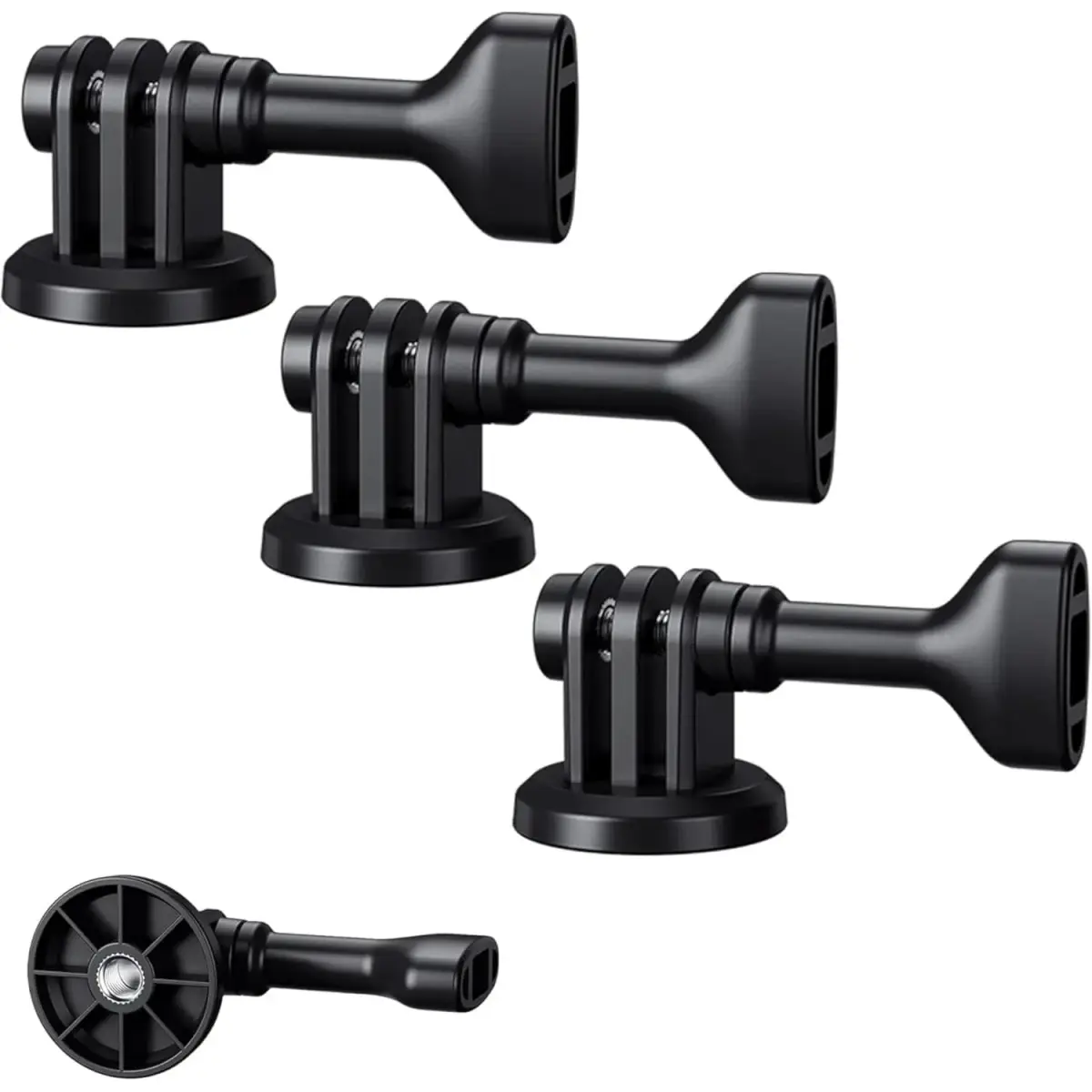 JJC 3Pcs Action Camera Tripod Mount Adapter with 1/4"-20 Hole & Thumbscrew | Black - main product image