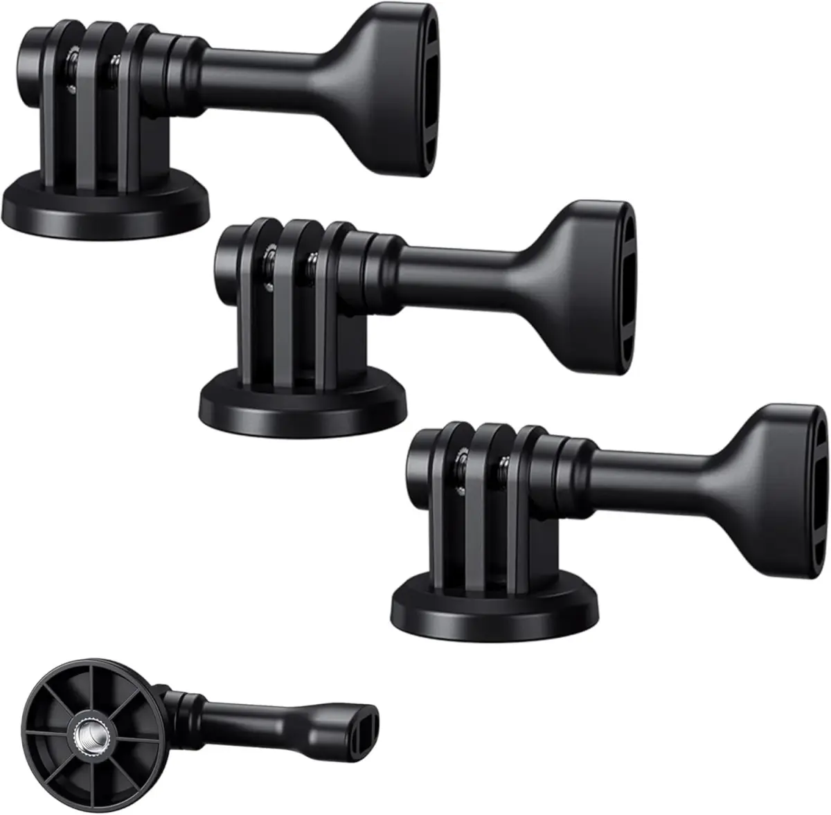 JJC 3Pcs Action Camera Tripod Mount Adapter with 1/4"-20 Hole & Thumbscrew | Black - main product image