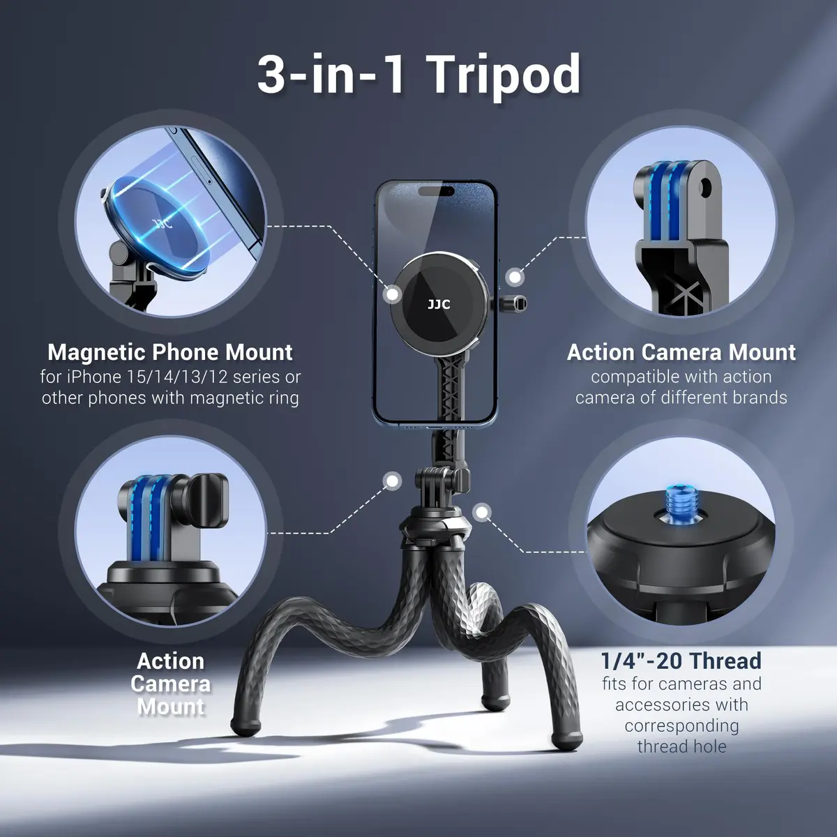 JJC Magnetic Flexible Tripod for MagSafe Phone & Action Camera, Bendable | 1kg (2.2lb) Load Capacity - view 2