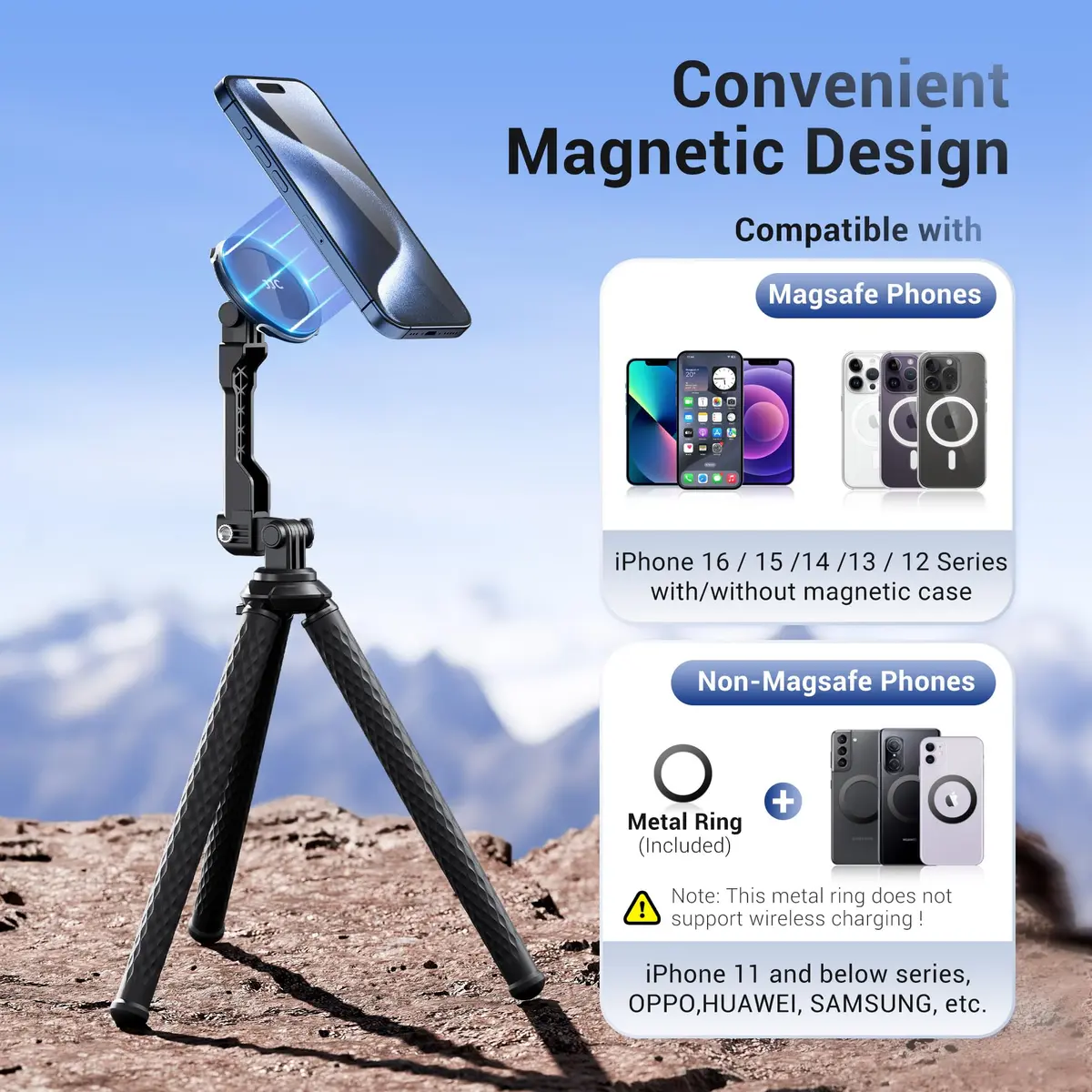 JJC Magnetic Flexible Tripod for MagSafe Phone & Action Camera, Bendable | 1kg (2.2lb) Load Capacity - view 3