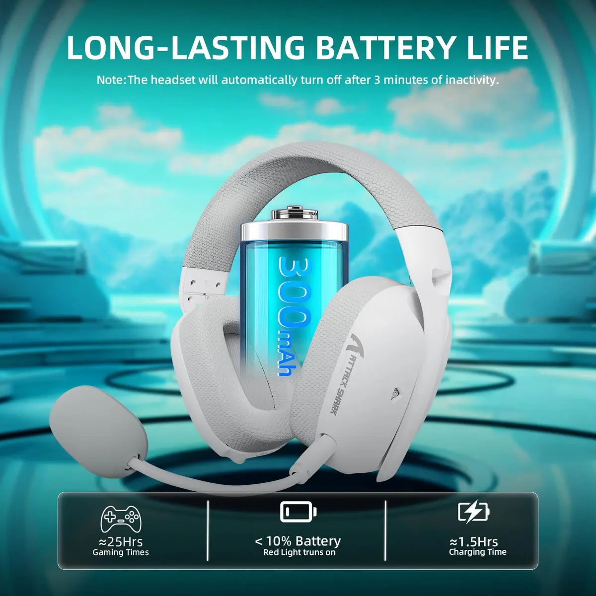 ATTACK SHARK L80 PRO Wireless Gaming Headset with Detachable Mic & Tri-Mode Connectivity (White) - view 4
