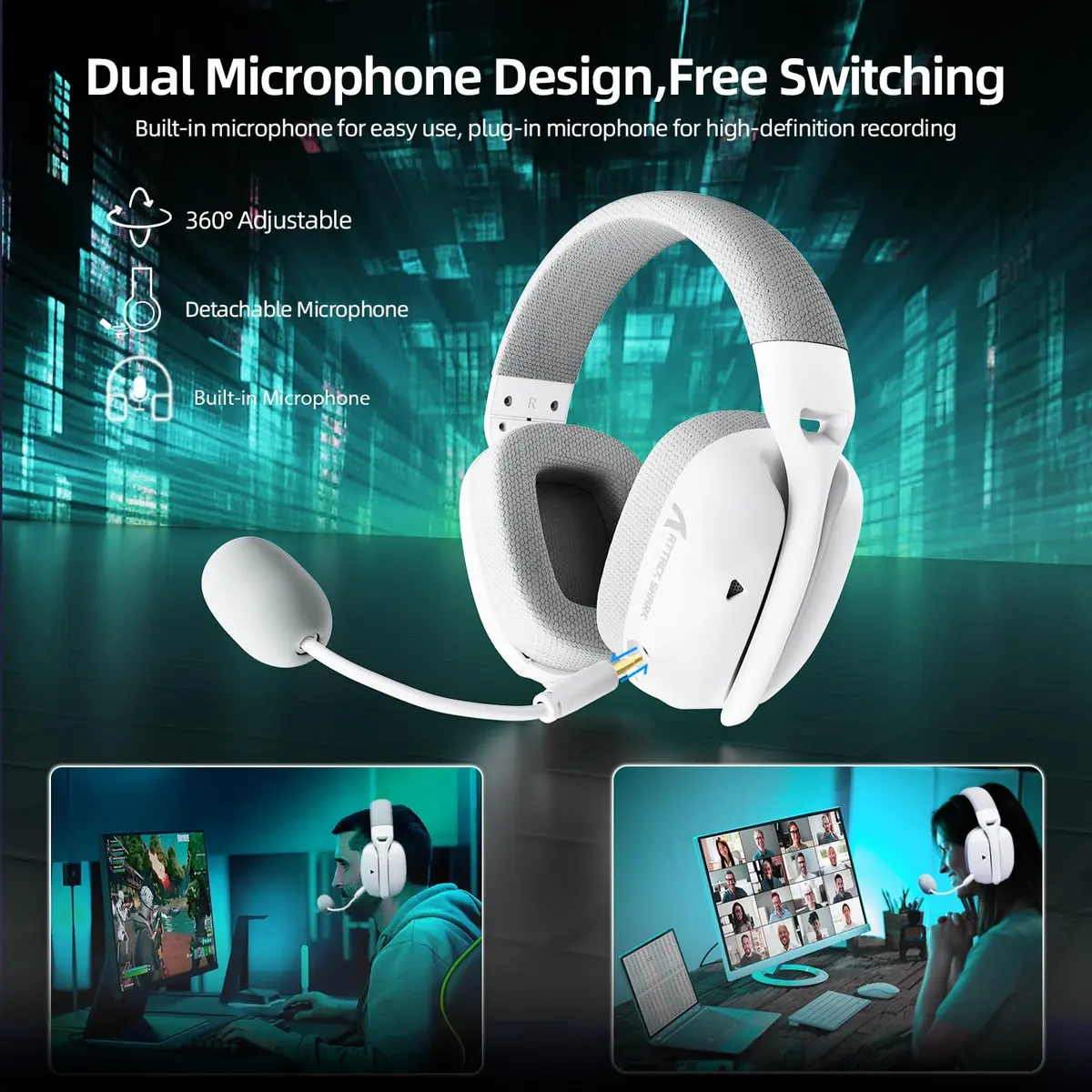 ATTACK SHARK L80 PRO Wireless Gaming Headset with Detachable Mic & Tri-Mode Connectivity (White) - view 5