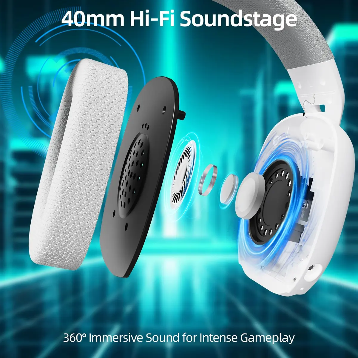 ATTACK SHARK L80 PRO Wireless Gaming Headset with Detachable Mic & Tri-Mode Connectivity (White) - view 6