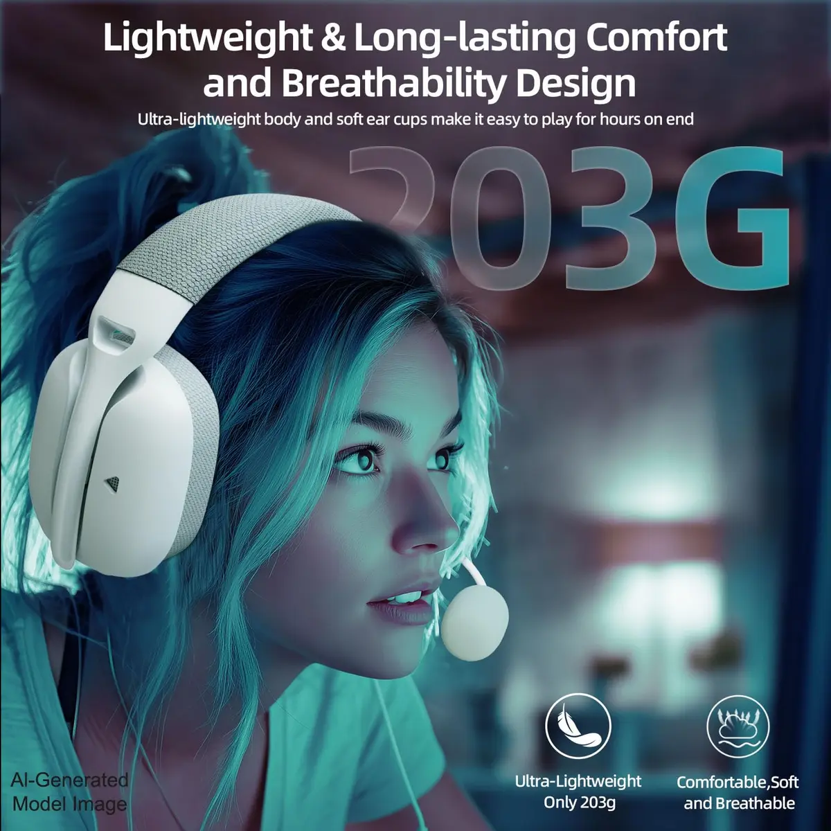 ATTACK SHARK L80 PRO Wireless Gaming Headset with Detachable Mic & Tri-Mode Connectivity (White) - view 7