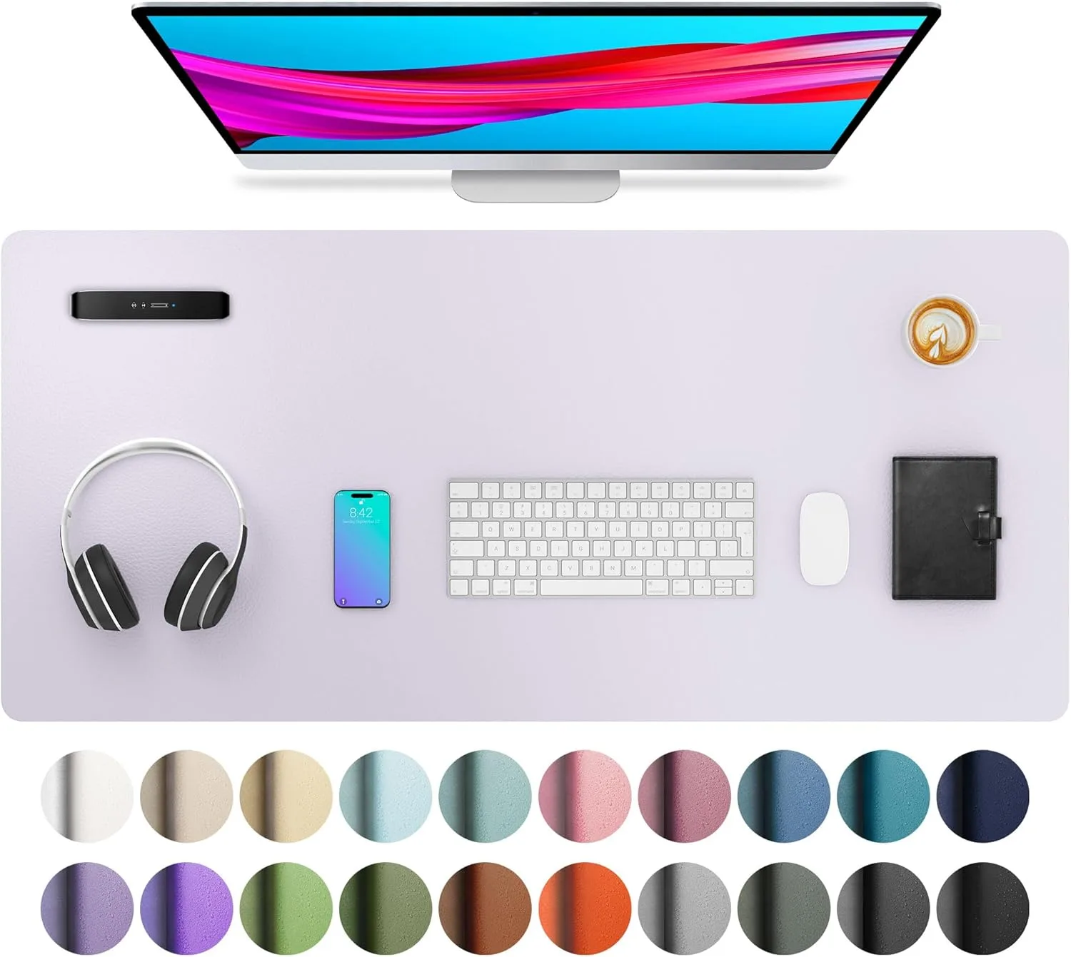 Aothia Large PU Leather Desk Pad Protector with Non-Slip Mouse Pad & Writing Mat, 36" x 17" Soft Lavender | Protects Your Desk from Scratches and Stains - main product image