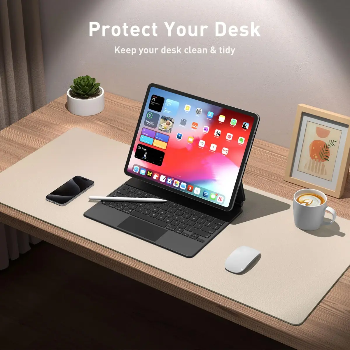 Aothia PU Leather Desk Pad Protector - Non-Slip Mouse Pad & Writing Mat for Office/Home, Waterproof, Easy to Clean (121.92cm x 43.18cm, Eggshell) - view 4