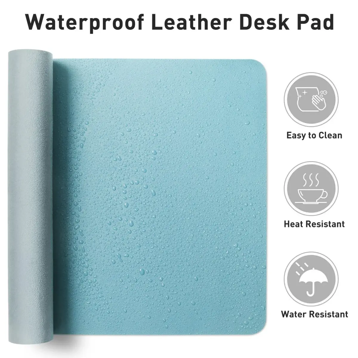 Aothia Large PU Leather Desk Pad Protector – Non-Slip Mouse Pad & Writing Mat, 48" x 17" Blue Topaz - view 7