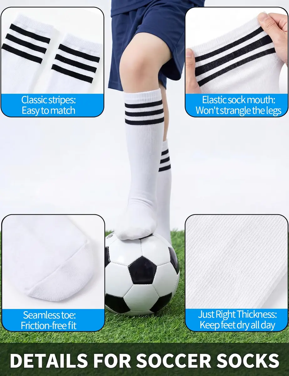 TOCONFFON Youth Soccer Socks Kids Boys Girls Knee High Long Socks 10-12 | Soft, Durable Cotton Blend for Active Kids - view 6