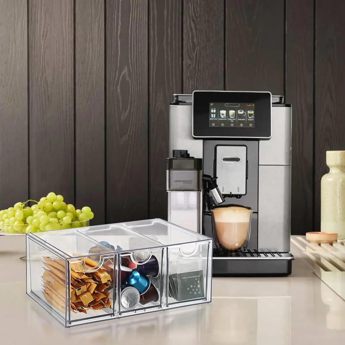 ELLDOO 3 Drawers Tea Bag Organizer Box, Clear Acrylic Stackable Tea Storage for Kitchen Pantry, Coffee Pod Snack - view 8