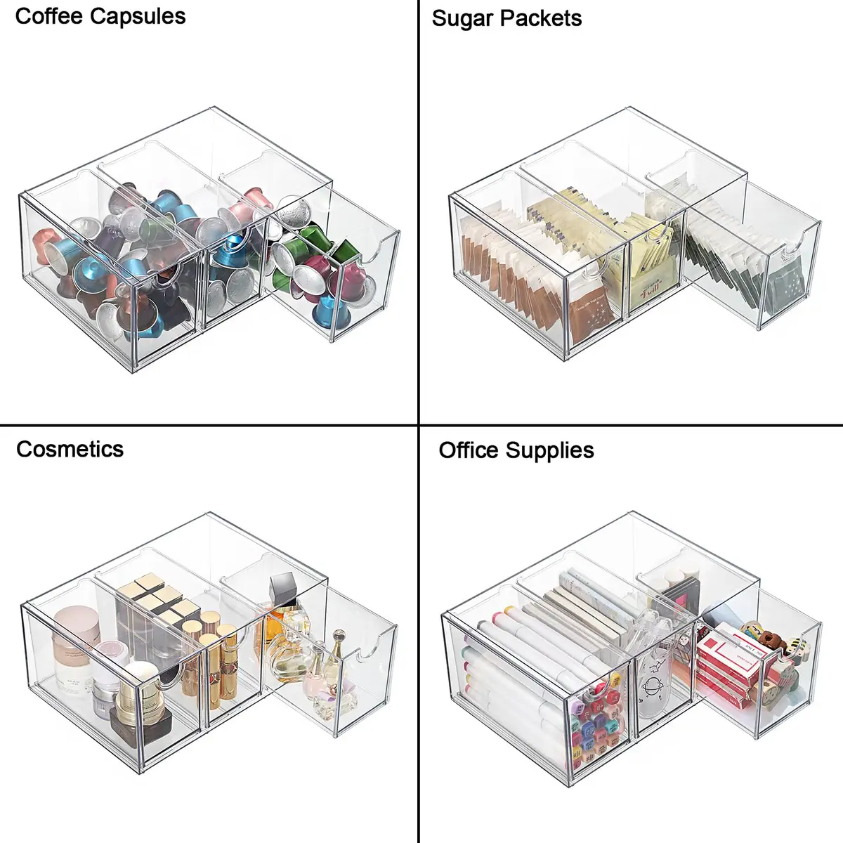ELLDOO 3 Drawers Tea Bag Organizer Box, Clear Acrylic Stackable Tea Storage for Kitchen Pantry, Coffee Pod Snack - view 4