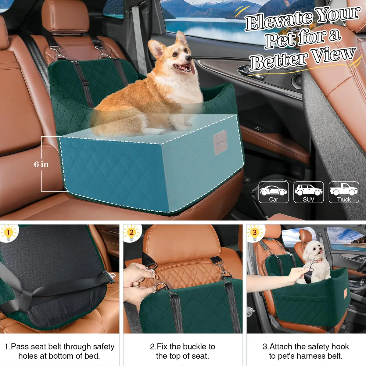 INDYBUD Dog Booster Car Seat for Dogs up to 35lbs | Safe Travel & Indoor Use - view 6