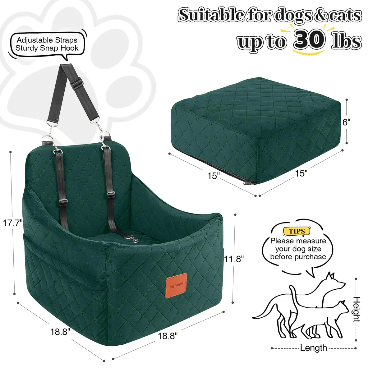 INDYBUD Dog Booster Car Seat for Dogs up to 35lbs | Safe Travel & Indoor Use - view 2