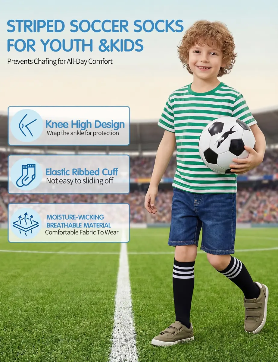 TOCONFFON Youth Soccer Socks Kids Boys Girls Knee High 10-12 | Breathable Cotton Blend, Stay Up Fit - view 4
