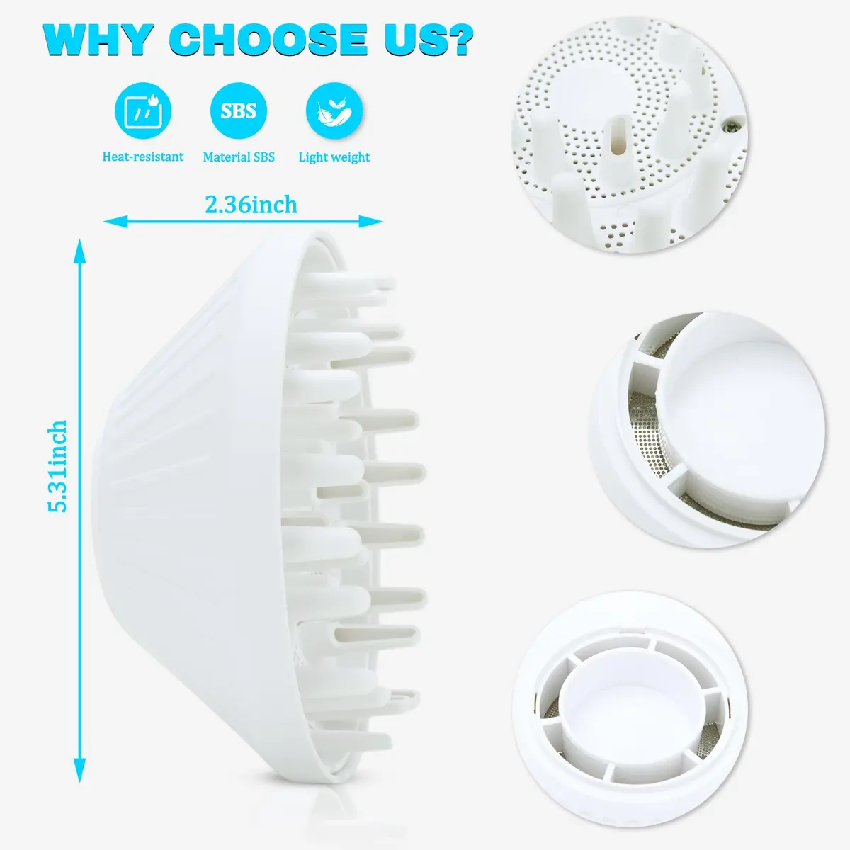 SEICHYGO 360° Rotating Diffuser Attachment Nozzle for Laifen SE Lite Hair Dryer, White | Honeycomb Design for Curly Hair - view 6