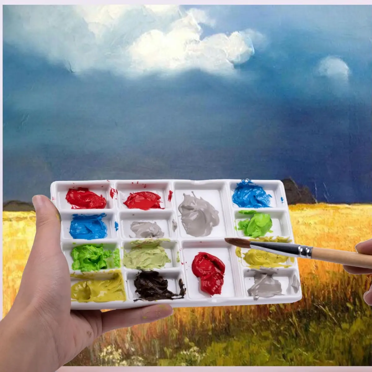 MOTOFITOOL Travel Watercolor Palette, Ceramic 14 Well, Portable Art Box with Lid & Sponge - view 6