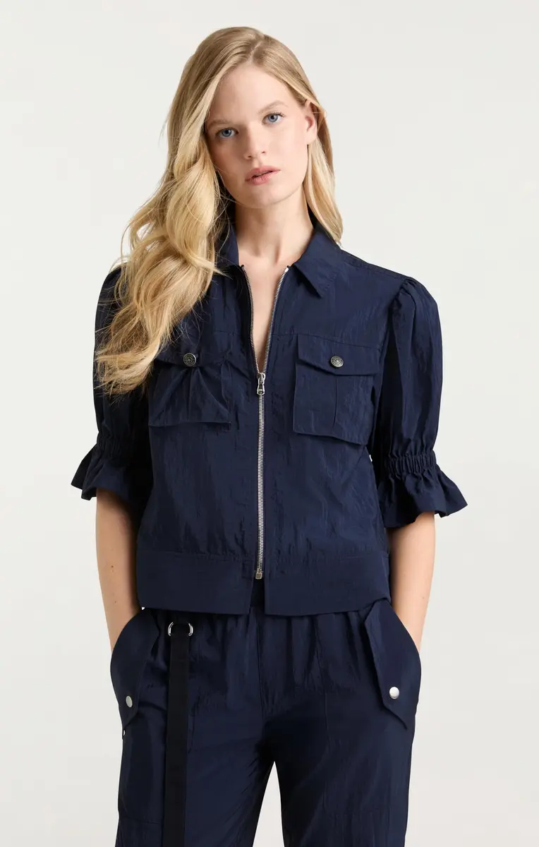 Cinq à Sept Holly Parachute Jacket Navy XS | Elegant Hip-Length Coat with Zipper Closure - view 3