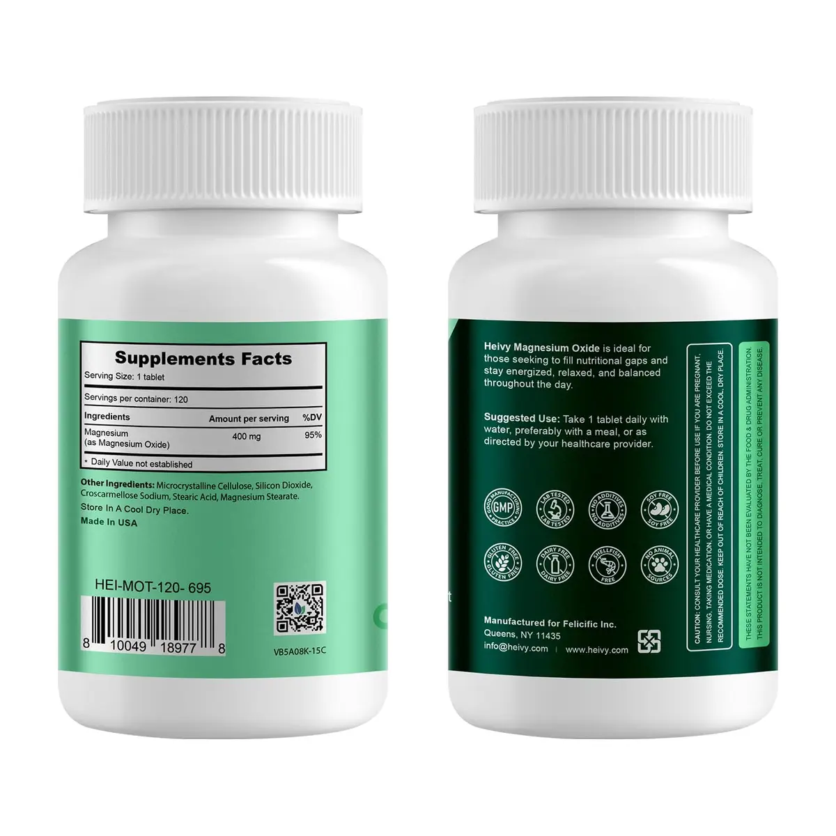 Heivy Magnesium Oxide 400mg | Made in USA, 120 Tablets for Muscle & Nervous Support - view 2