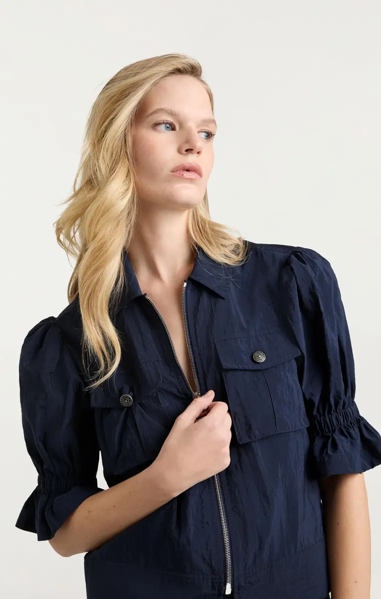 Cinq à Sept Holly Parachute Jacket S Navy | Elegant Hip-Length Coat with Zipper Closure - view 2