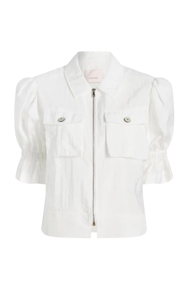 Cinq à Sept Women's Holly Parachute Jacket, White, XL | Classic Nylon Coat for Mild Weather - main product image