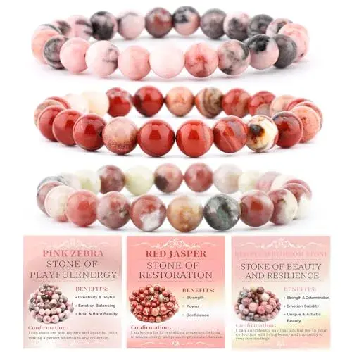 NCB 3-Piece Natural Crystal Gemstone Stretch Bracelets | Handmade Reiki Energy Healing Jewelry for Meditation, Yoga, Unisex - main product image