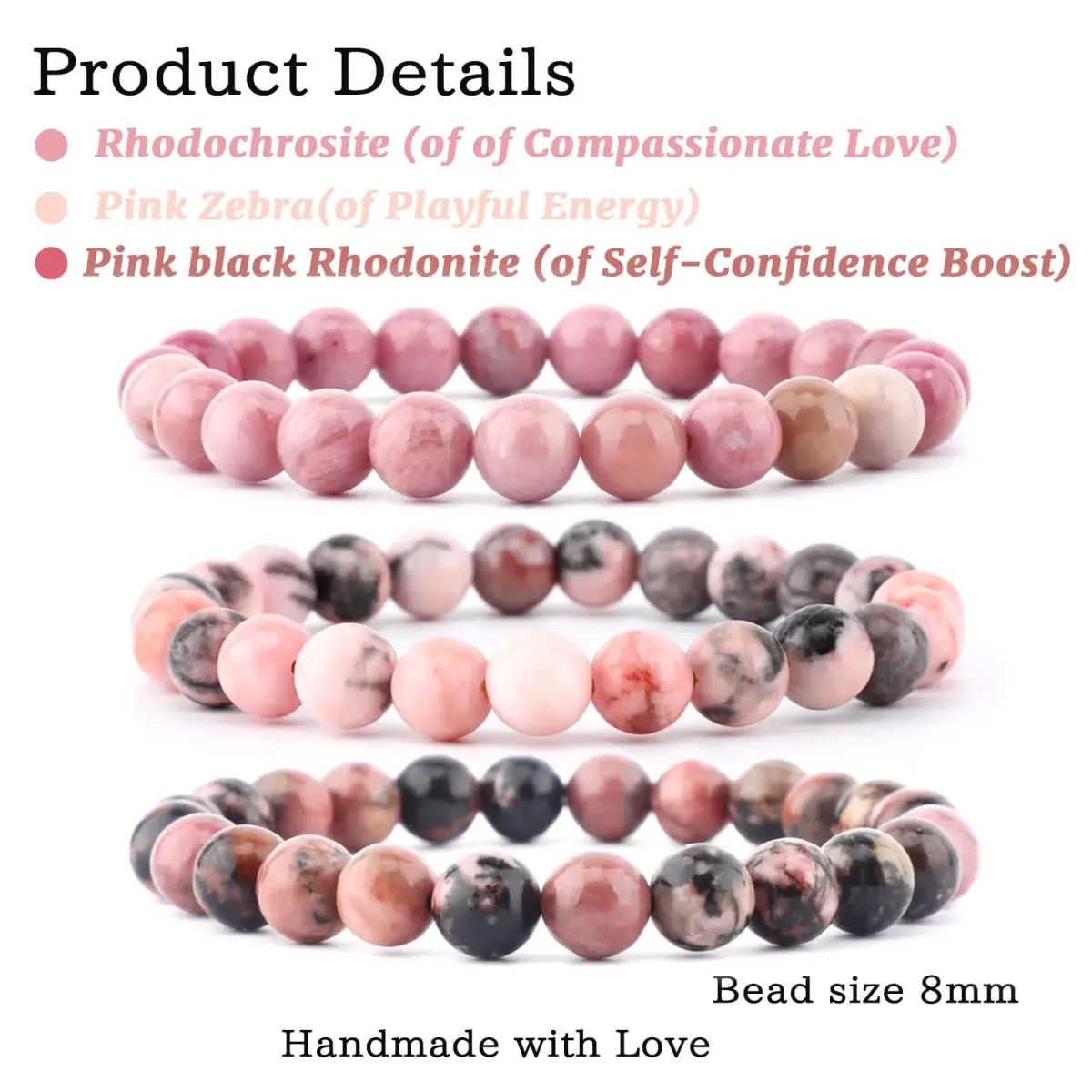 NCB 3-Piece Natural Crystal Gemstone Stretch Bracelets | Handmade Reiki Energy Healing Jewelry for Meditation, Yoga, Unisex - view 2