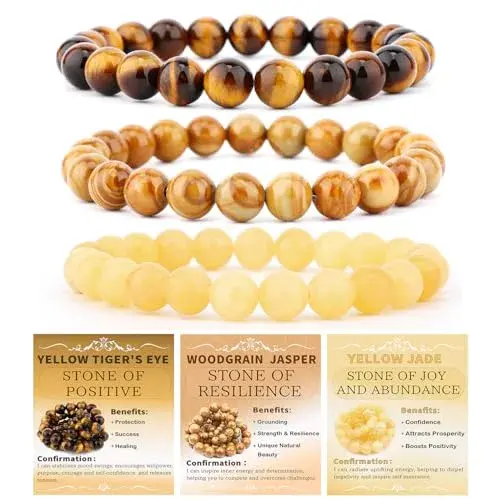 NCB 3-Piece 4mm Natural Crystal Gemstone Stretch Bracelets | Handmade Reiki Energy Healing Jewelry for Meditation, Yoga, Unisex - main product image