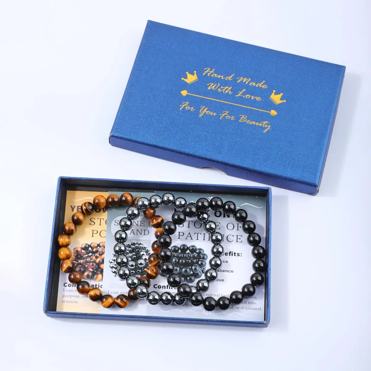NCB 3-Piece 8mm Natural Crystal Gemstone Stretch Bracelets | Reiki Energy Healing Jewelry for Meditation, Yoga, Unisex - view 4