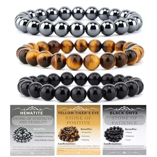 NCB 3-Piece 4mm Natural Crystal Gemstone Stretch Bracelets | Handmade Reiki Energy Healing Jewelry for Meditation, Yoga, Unisex - main product image