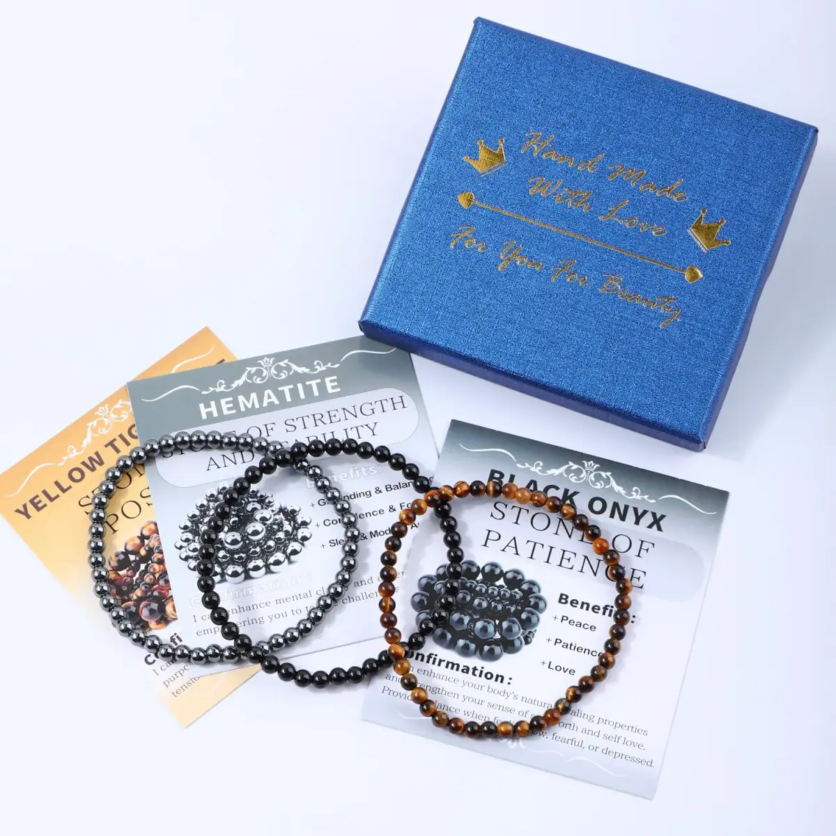 NCB 3-Piece 4mm Natural Crystal Gemstone Stretch Bracelets | Handmade Reiki Energy Healing Jewelry for Meditation, Yoga, Unisex - view 3