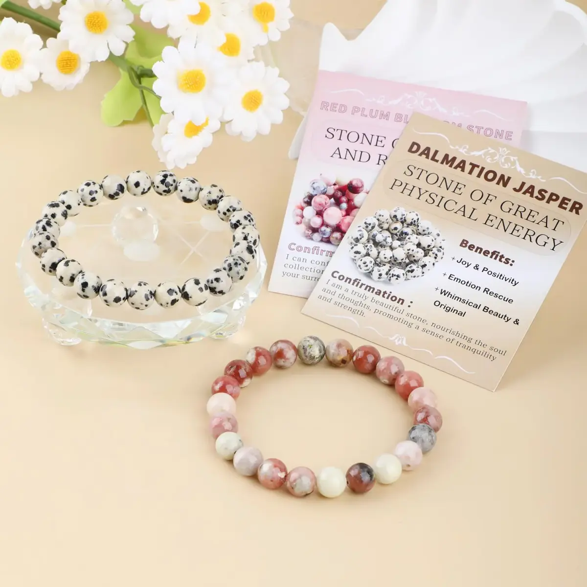 NCB 2-Piece 8mm Natural Crystal Gemstone Stretch Bracelets | Handmade Reiki Energy Healing Jewelry for Meditation, Yoga, Unisex - view 2