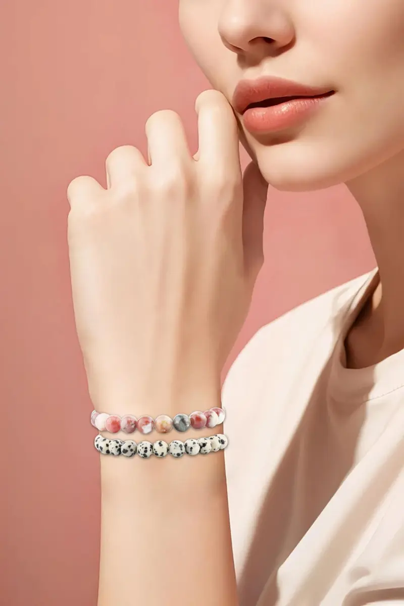 NCB 2-Piece 8mm Natural Crystal Gemstone Stretch Bracelets | Handmade Reiki Energy Healing Jewelry for Meditation, Yoga, Unisex - view 5