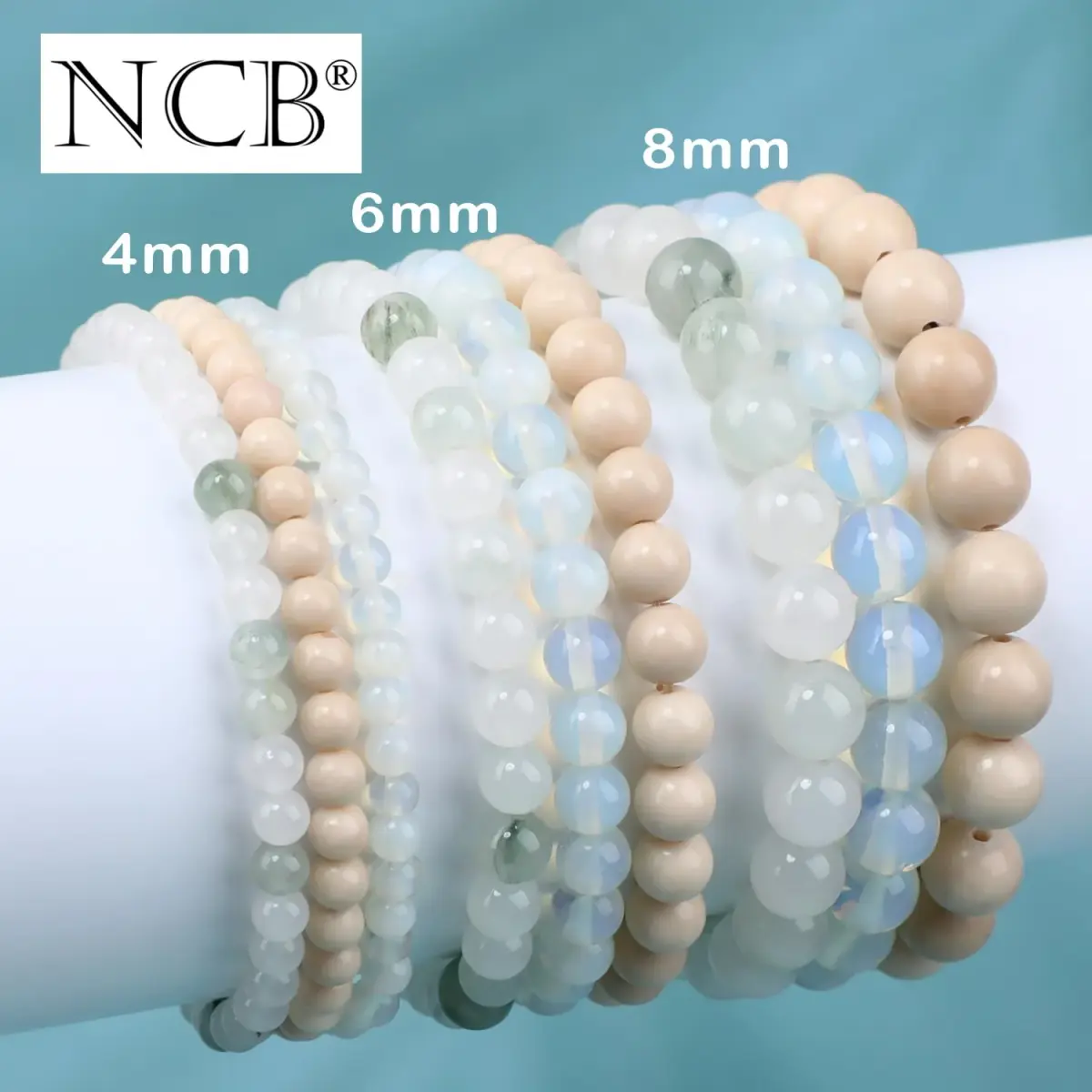 NCB Natural Crystal Gemstone Stretch Bracelets - Opalite, Tianshan Jade, White Fossil Jasper (3-Pack, 4mm) | Authentic USA Import for Meditation & Yoga - view 5