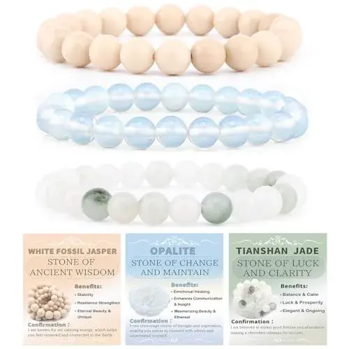 NCB 3-Piece 8mm Natural Crystal Gemstone Stretch Bracelets | Handmade Reiki Energy Healing Jewelry for Meditation, Yoga, Unisex - main product image
