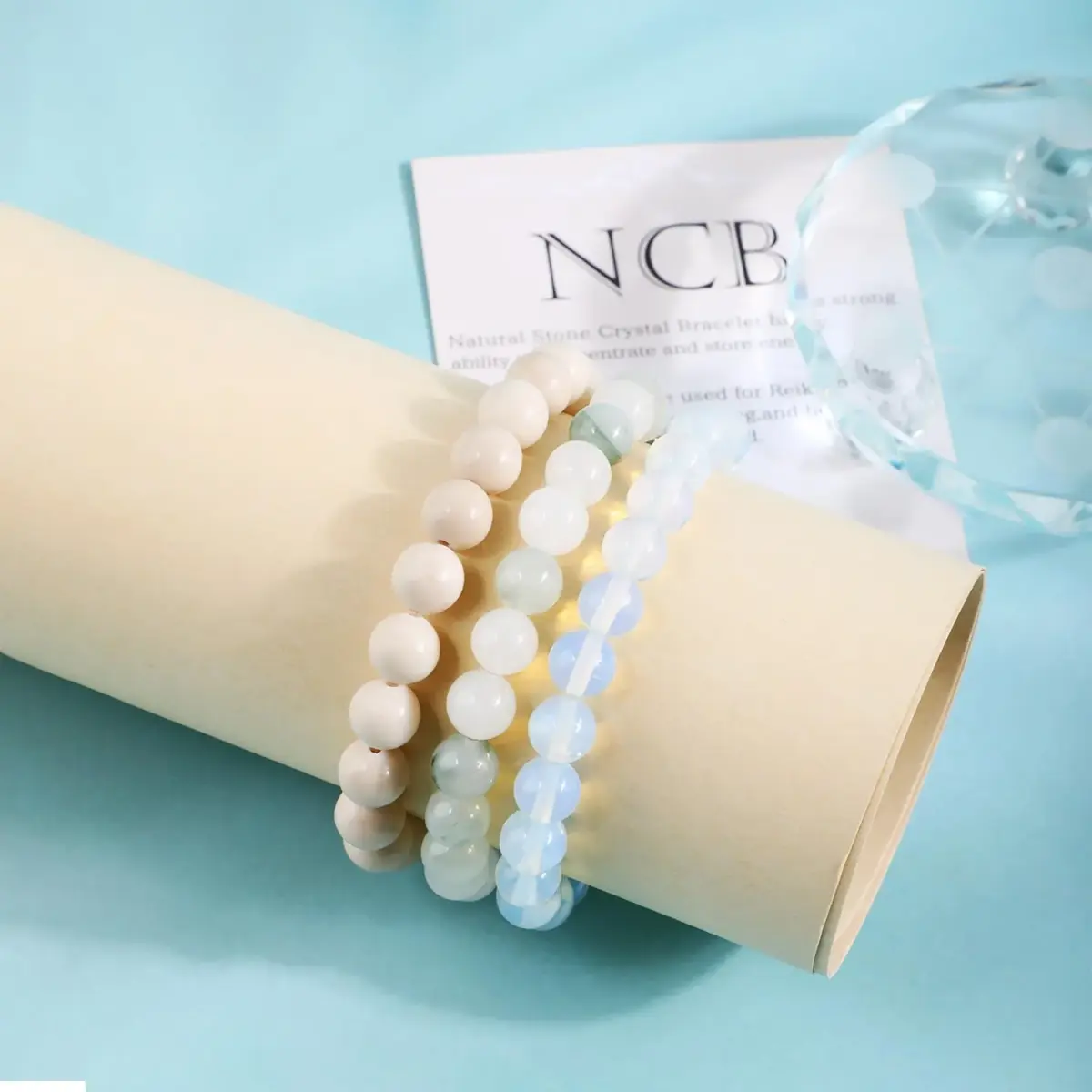 NCB 3-Piece 8mm Natural Crystal Gemstone Stretch Bracelets | Handmade Reiki Energy Healing Jewelry for Meditation, Yoga, Unisex - view 3