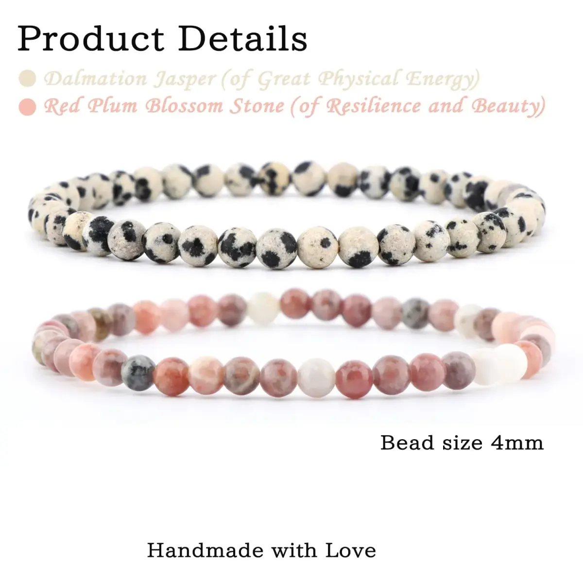NCB 2-Piece 4mm Natural Crystal Gemstone Stretch Bracelets | Handmade Reiki Energy Healing Jewelry - main product image