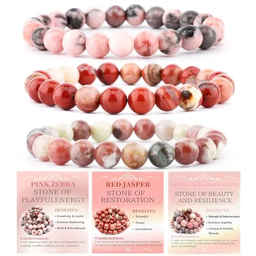 NCB Natural Gemstone Stretch Bracelets (6mm Beads, 3-Pack) | Reiki Energy Healing Jewelry for Meditation, Yoga - main product image