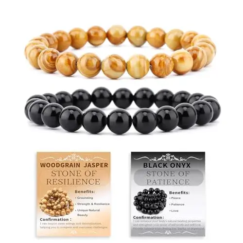 NCB Natural Crystal Gemstone Stretch Bracelets (4mm, 2-Pack) | Handmade Reiki Healing Jewelry for Meditation, Yoga - main product image