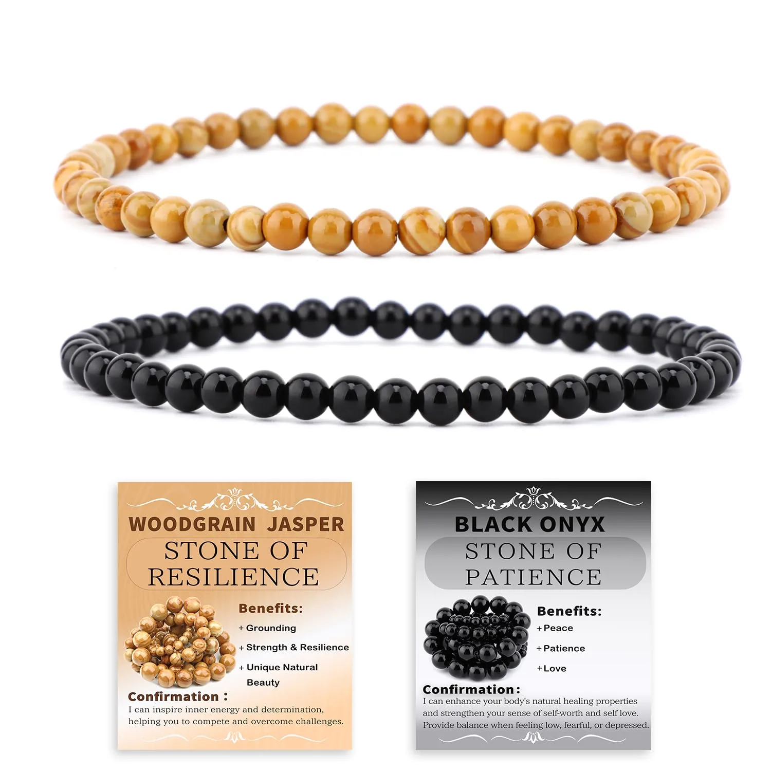 NCB Natural Crystal Gemstone Stretch Bracelets (4mm, 2-Pack) | Handmade Reiki Healing Jewelry for Meditation, Yoga - main product image