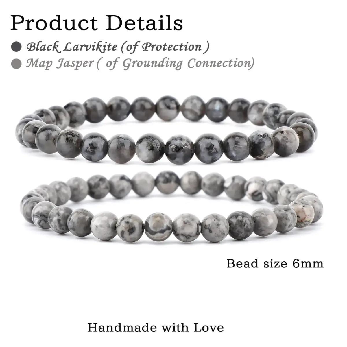 NCB 2-Piece 6mm Natural Crystal Gemstone Stretch Bracelets | Handmade Reiki Energy Healing Jewelry for Meditation, Yoga, Unisex - view 2