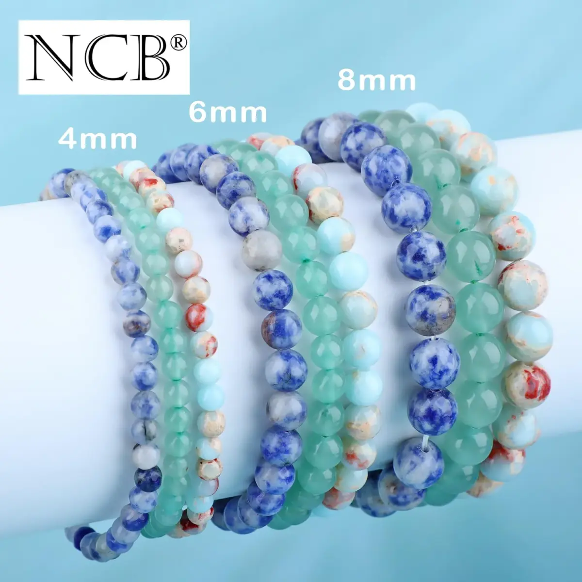 NCB Natural Crystal Gemstone Stretch Bracelets - Agalmatolite Jasper, Blue Spot, Green Aventurine (8mm, 3-Piece Set) | Reiki Energy Healing Jewelry - view 4