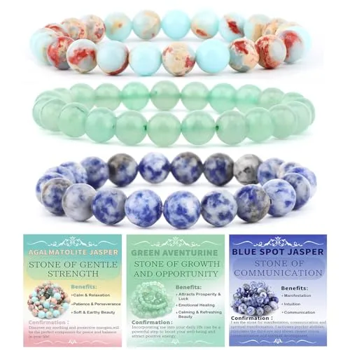 NCB Natural Crystal Gemstone Stretch Bracelets 3-Pack (4mm Beads) | Reiki Energy Healing Jewelry - main product image