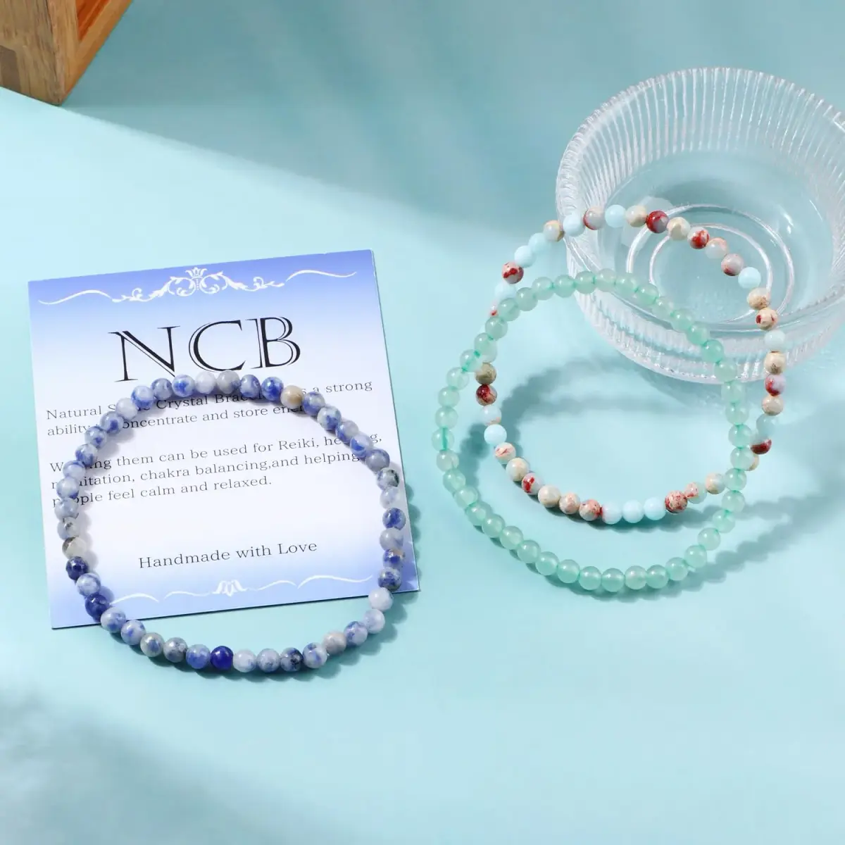 NCB 4mm Natural Crystal Gemstone Stretch Bracelets Set (3 Bracelets) | Handmade Reiki Energy Healing Jewelry - view 3