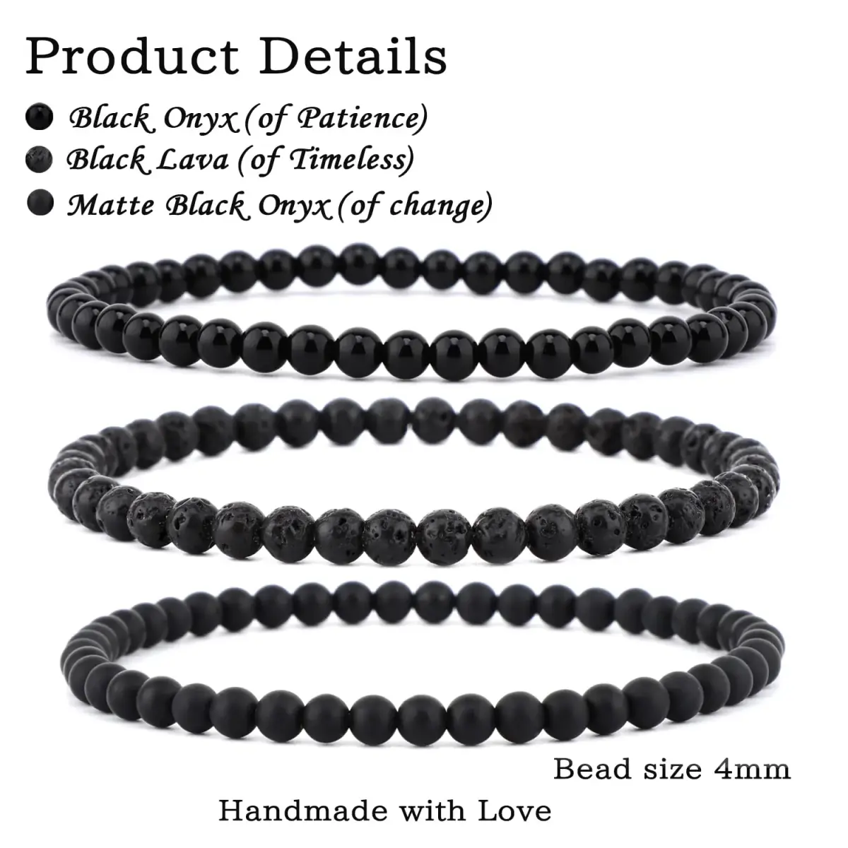 NCB 3-Piece 4mm Natural Crystal Gemstone Stretch Bracelets | Reiki Energy Healing Jewelry for Meditation, Yoga - main product image