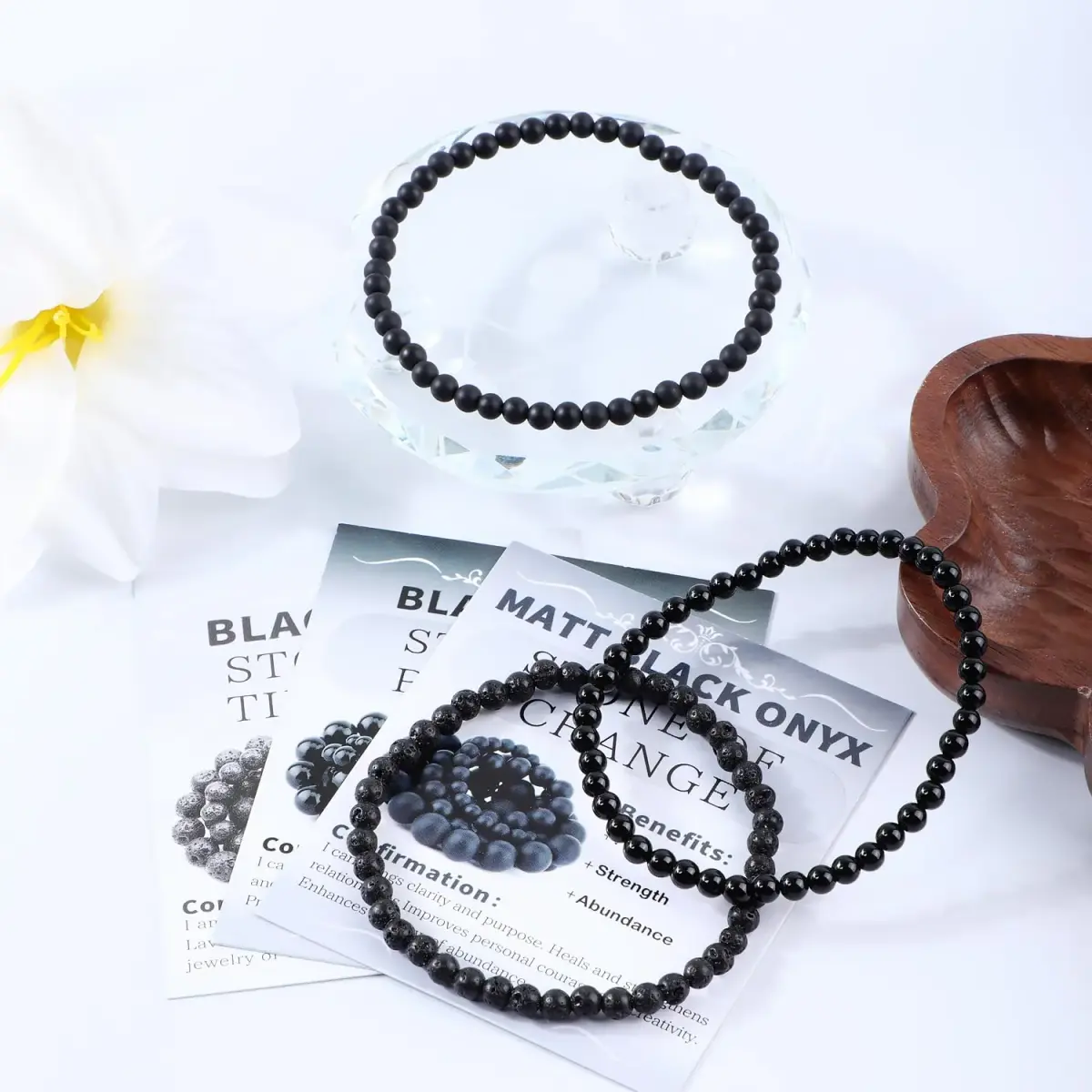 NCB 3-Piece 4mm Natural Crystal Gemstone Stretch Bracelets | Reiki Energy Healing Jewelry for Meditation, Yoga - view 2