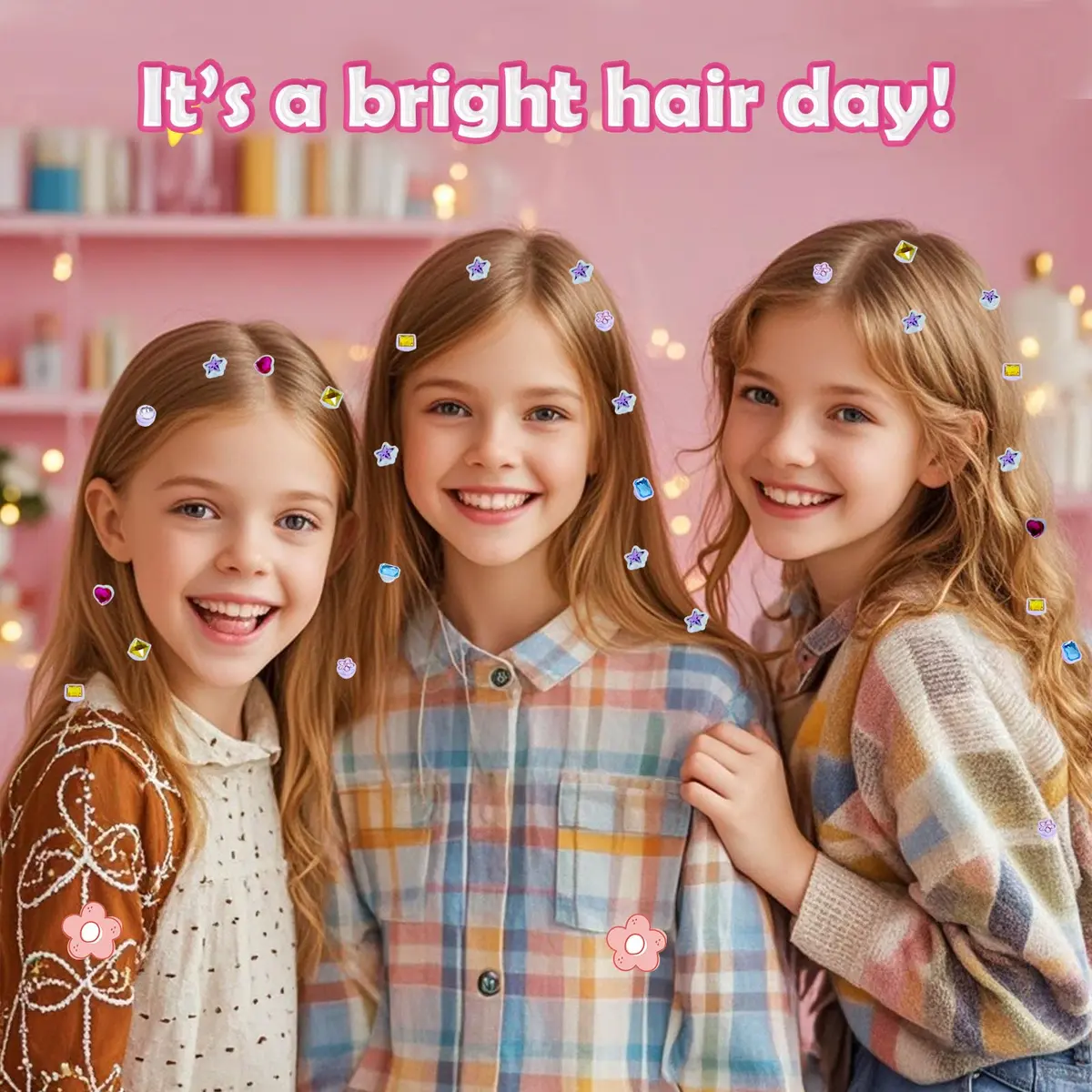kidzkube Hair Gem Stamper Kit Pink | Reusable Shining Diamonds for Girls Ages 3-12 - view 7