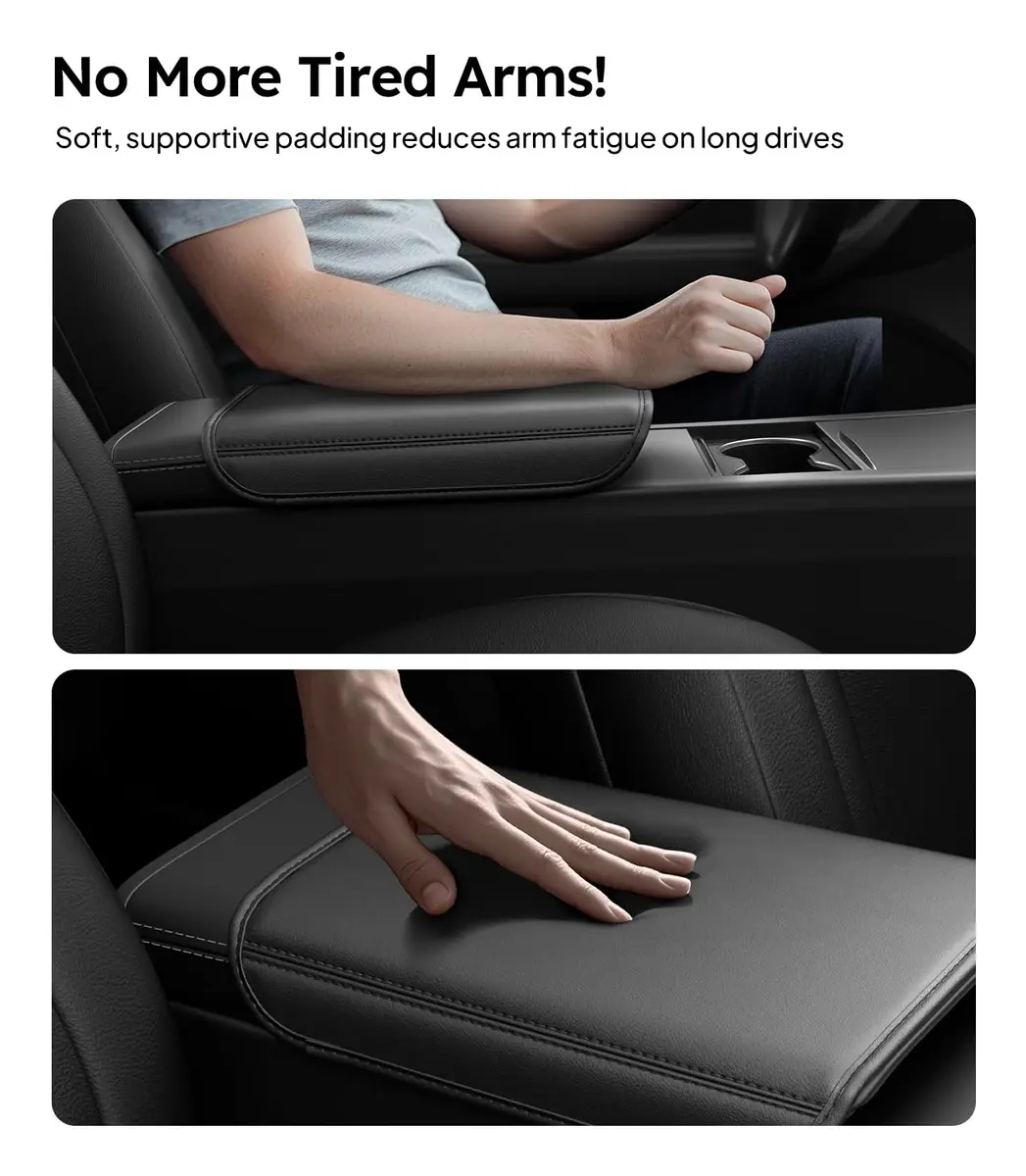 Wigoo Auto Accessory for Tesla Model Y/3 Armrest Cover, Black | Non-Slip, Cushioned, Fits 2024-2026 Highland & Juniper - view 2