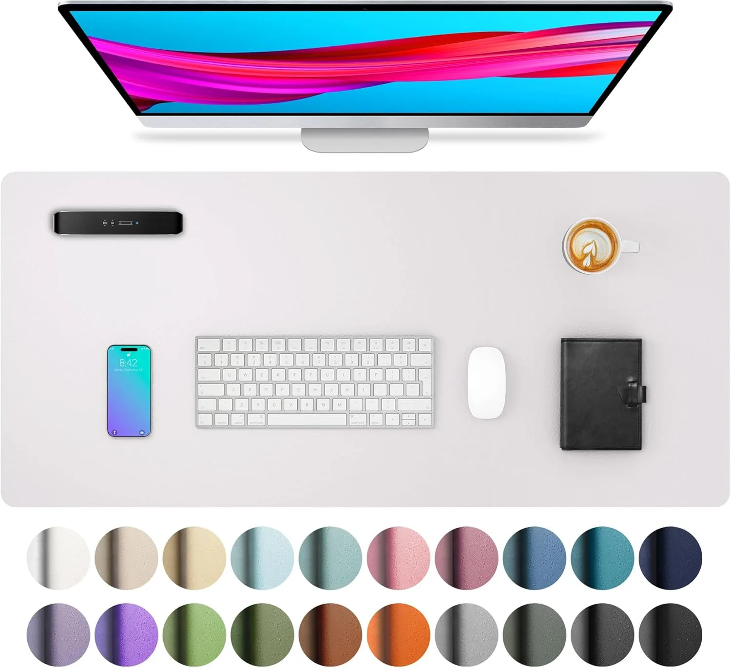 Aothia Large PU Leather Desk Pad Protector (23.6" x 13.7", Pale Lavender White) | Protects Desk from Scratches, Stains, and Heat - main product image