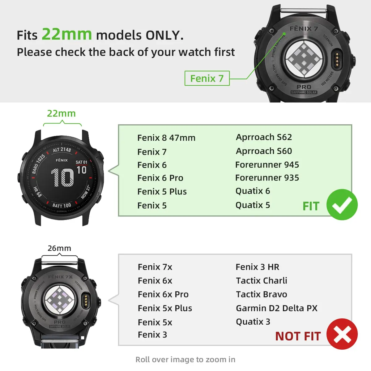 GEAK 22mm Stainless Steel Watch Band Compatible with Garmin Fenix 8/7/6/5 & Forerunner 945/935/Approach S70 47mm | QuickFit Strap - view 2