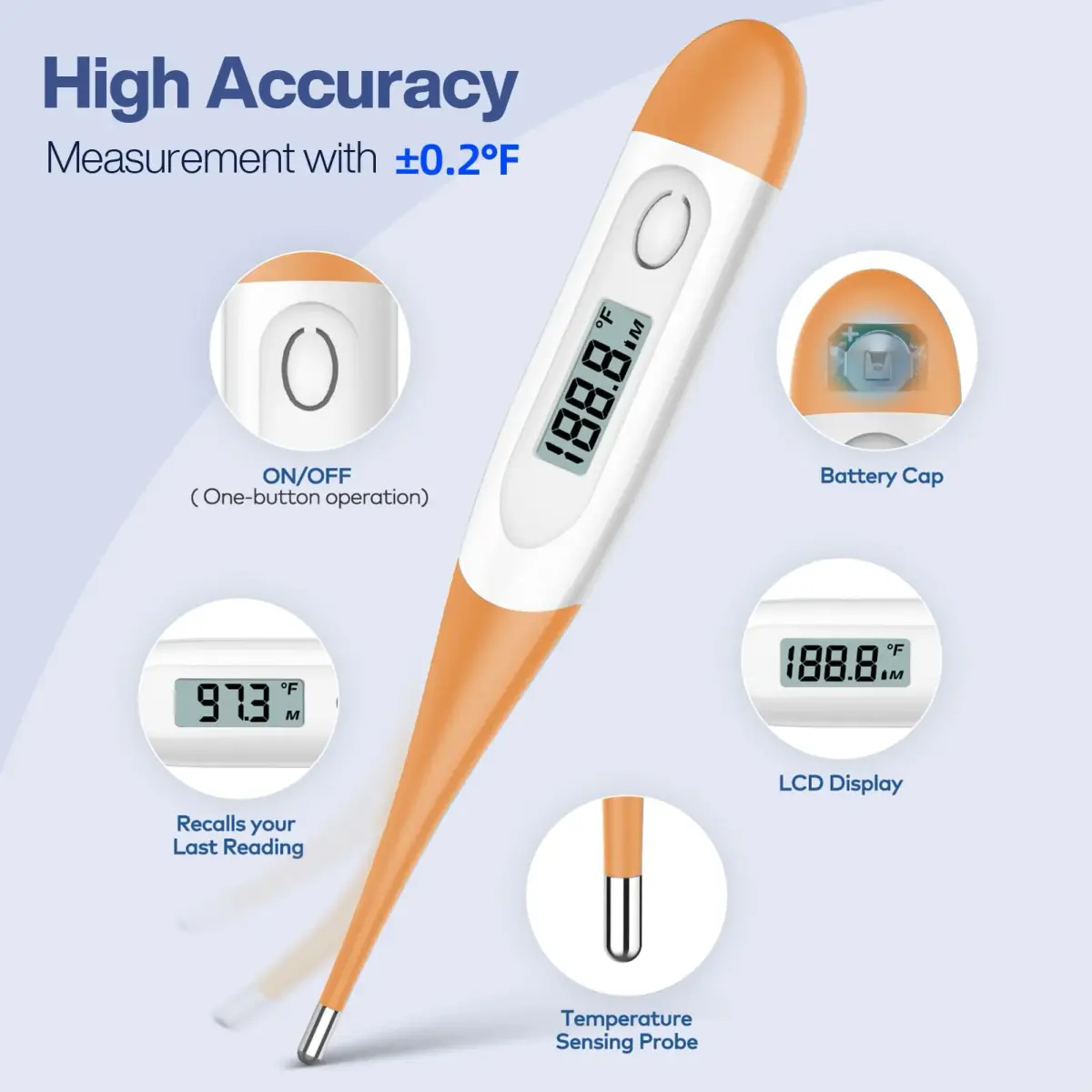 Boncare Digital Thermometer for Adults, Kids & Babies, Orange | Fast 10-Second Reading - view 3