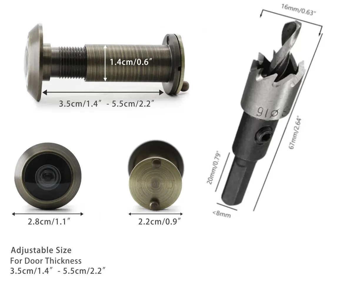 TOGU 220-Degree Solid Brass Door Peephole Viewer with Privacy Cover & 16mm Drill Bit | 5-Pack Antique Bronze - view 3